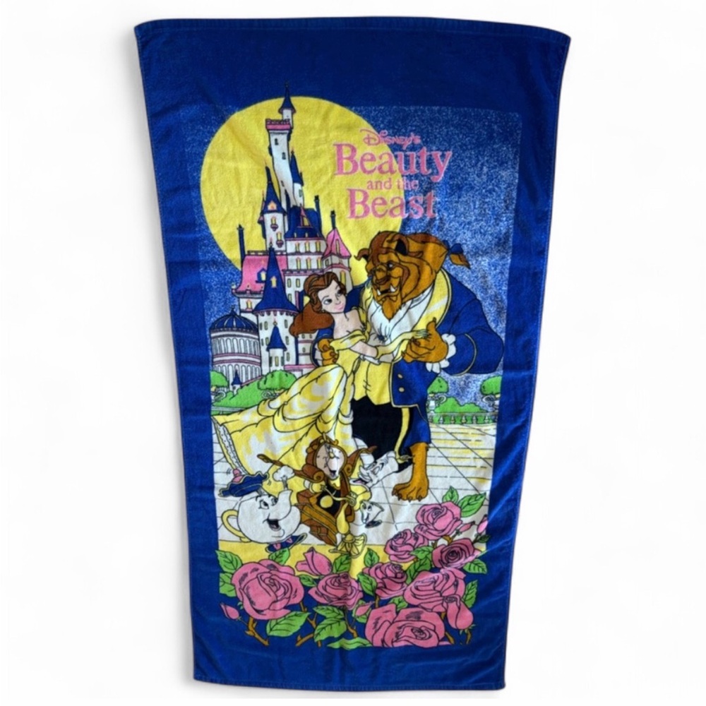 Vintage Beauty & The Beast Disney Franco Cotton Beach Towel, Disney Home Decor